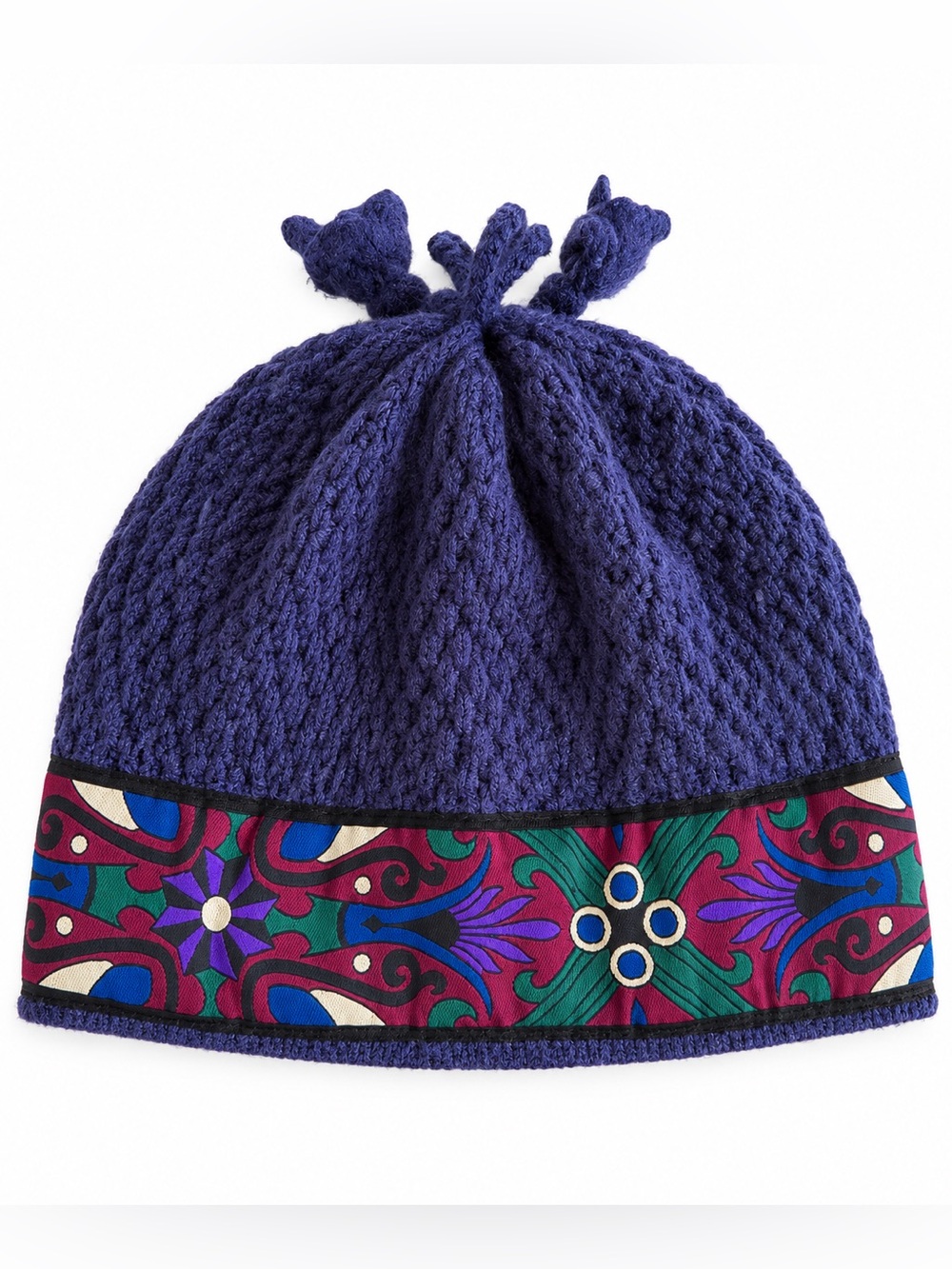 Turtle Fur Fleece Lined Knit Beanie Hat Purple Floral One Size